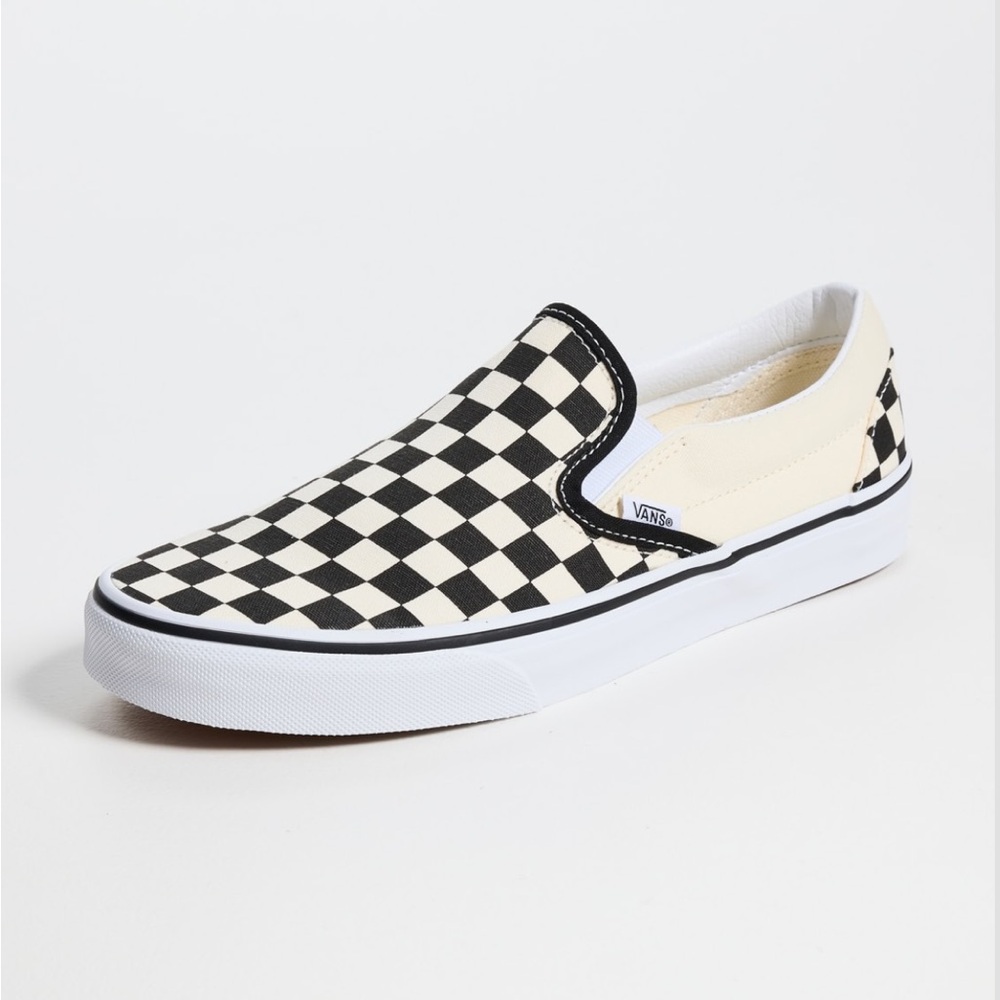Vans Black and Cream Checkerboard Slip-Ons